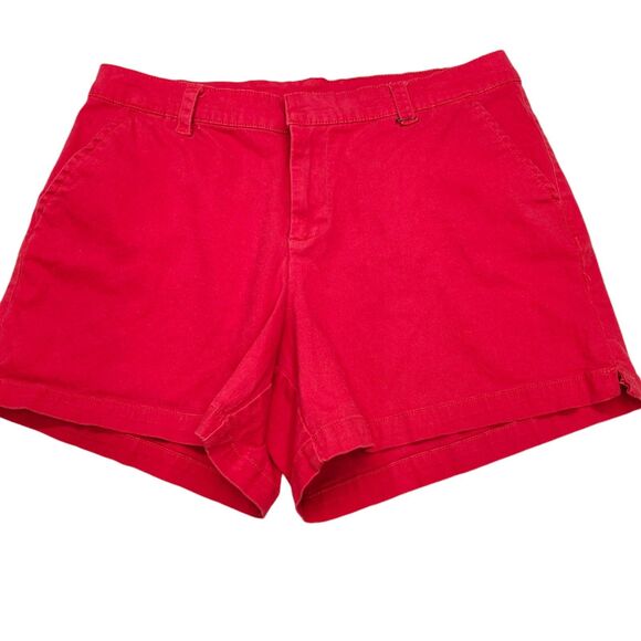 Lane Bryant Chino Shorts Womens 18 Red Stretch Belt Loops High Rise Casual - Picture 2 of 8